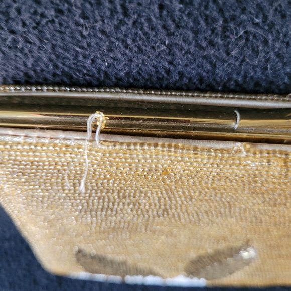 Vintage Clutch bag Beaded Gold Cream Stunning - Picture 10 of 12